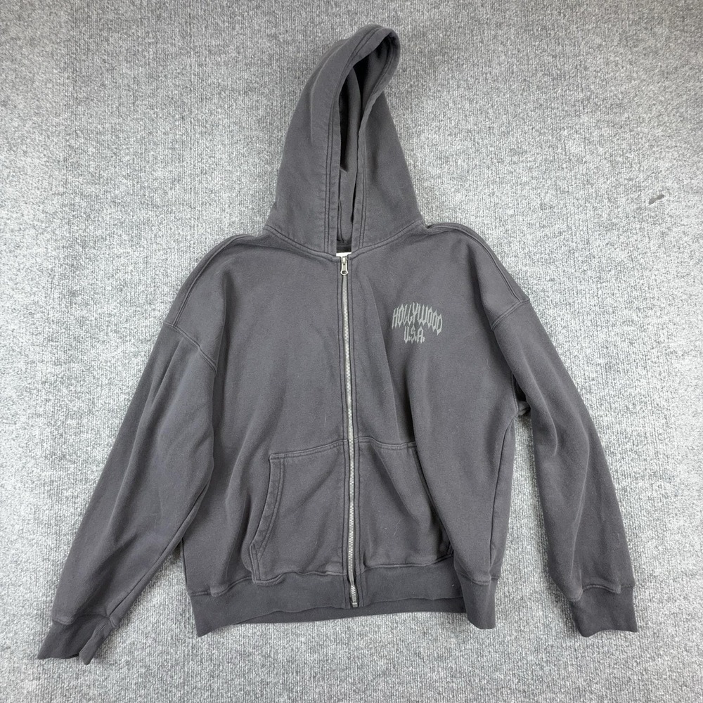 Hollister Hoodie Womens XL Gray Hollywood USA Full Zip Boxy Fit Sweatshirt